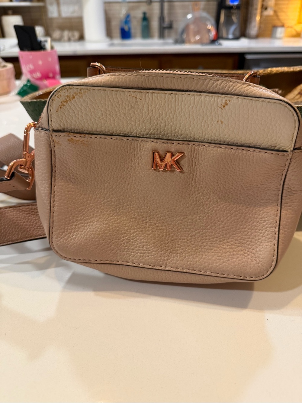 Michael Kors Pink and Cream Pebbled Leather Crossbody